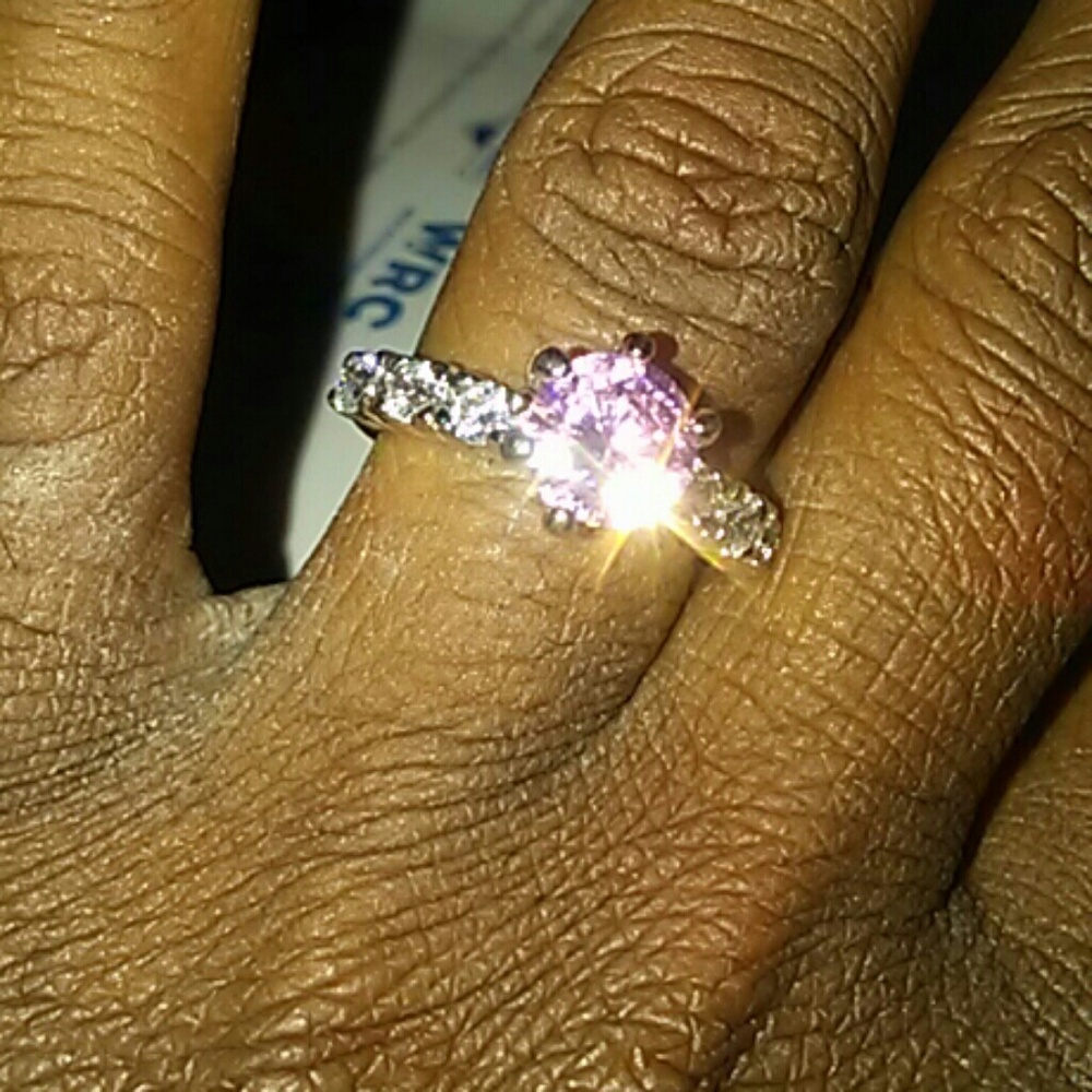 PINK SOLITAIRE CZ ENGAGEMENT RING - Picture 2 of 3